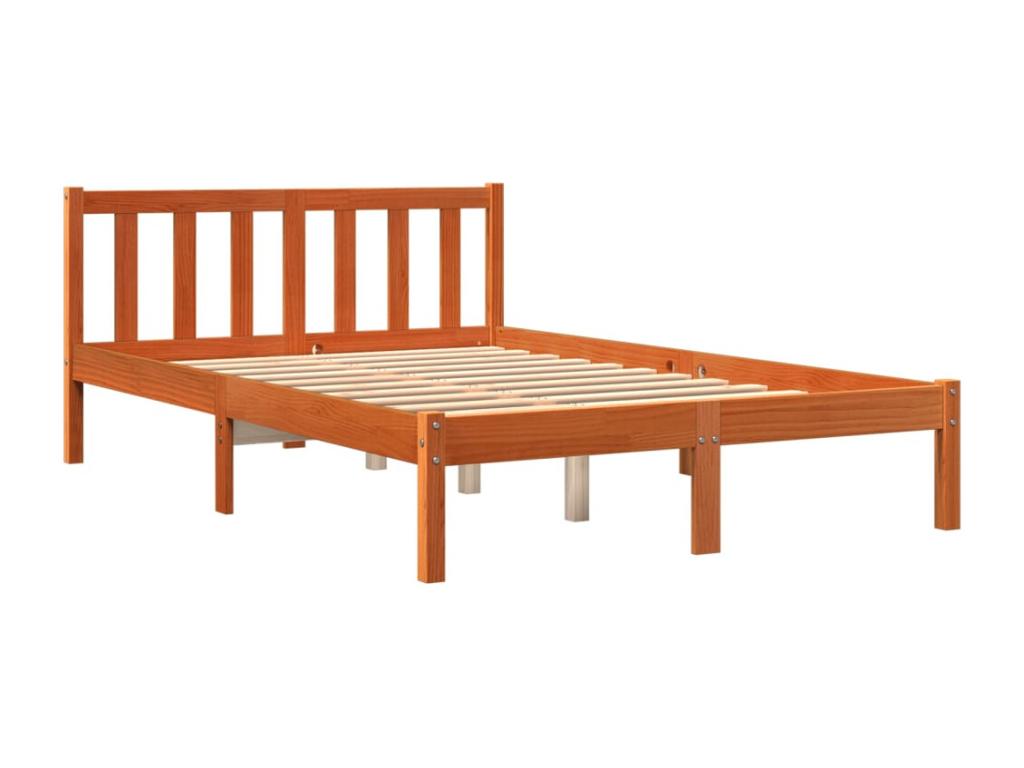 Brown Pine Wood Bed Frame, 140 x 200 cm