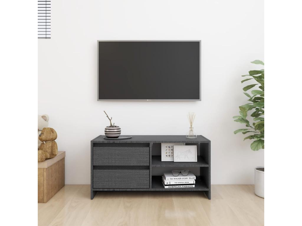 Gray Pine Wood TV Stand, 80 x 31 x 39 cm
