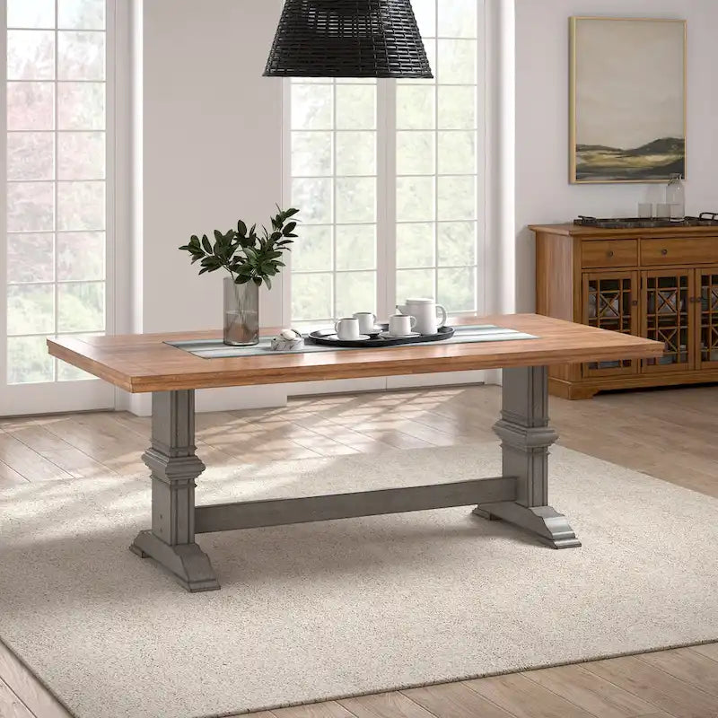 Ronda Two-Tone Rectangular Solid Wood Top Dining Table