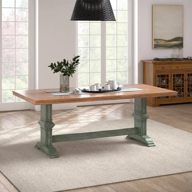 Ronda Two-Tone Rectangular Solid Wood Top Dining Table