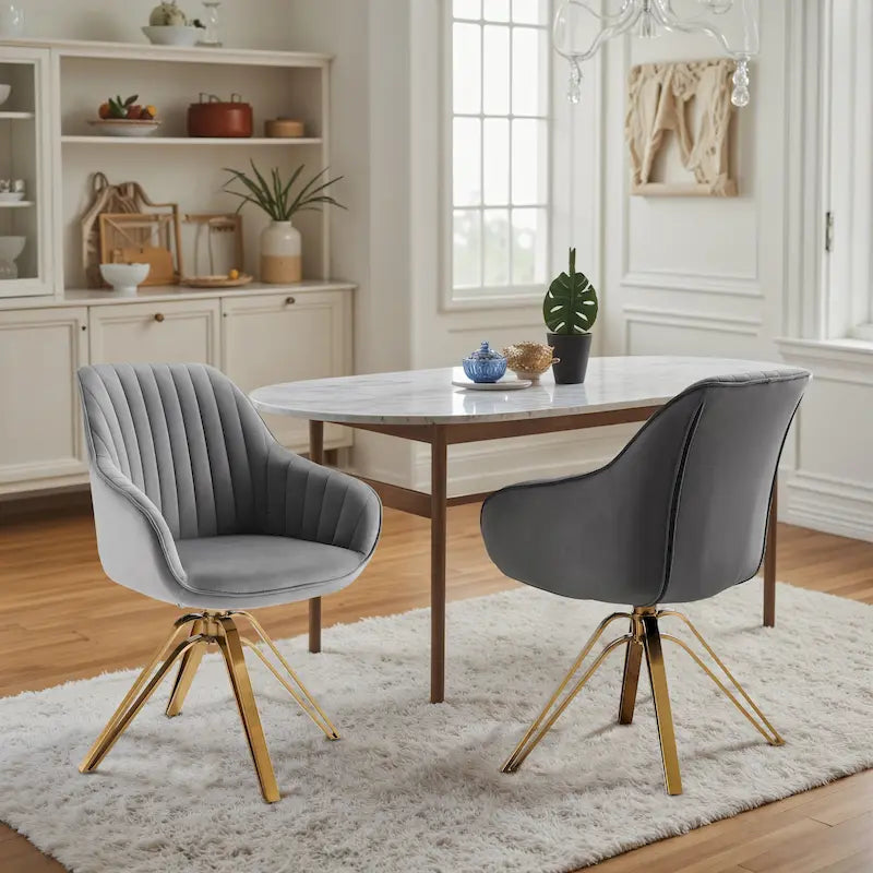 Art Leon Set of 2 Velvet Swivel Dining Chair with Golden Legs