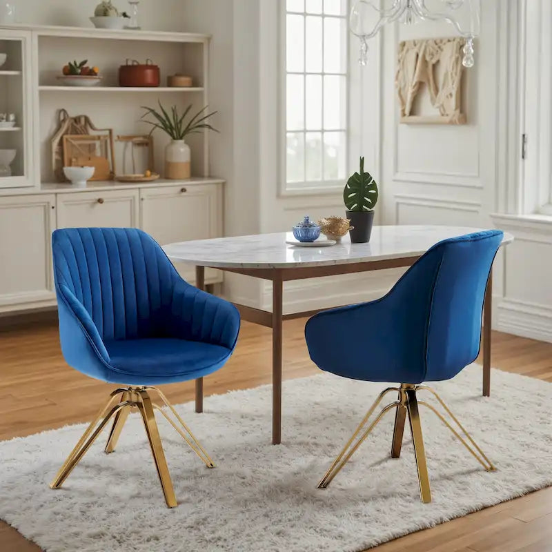 Art Leon Set of 2 Velvet Swivel Dining Chair with Golden Legs