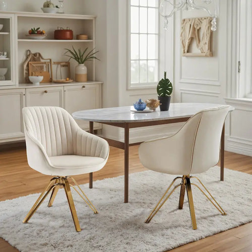 Art Leon Set of 2 Velvet Swivel Dining Chair with Golden Legs