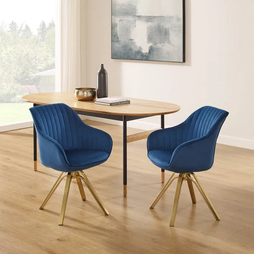 Art Leon Set of 2 Velvet Swivel Dining Chair with Golden Legs