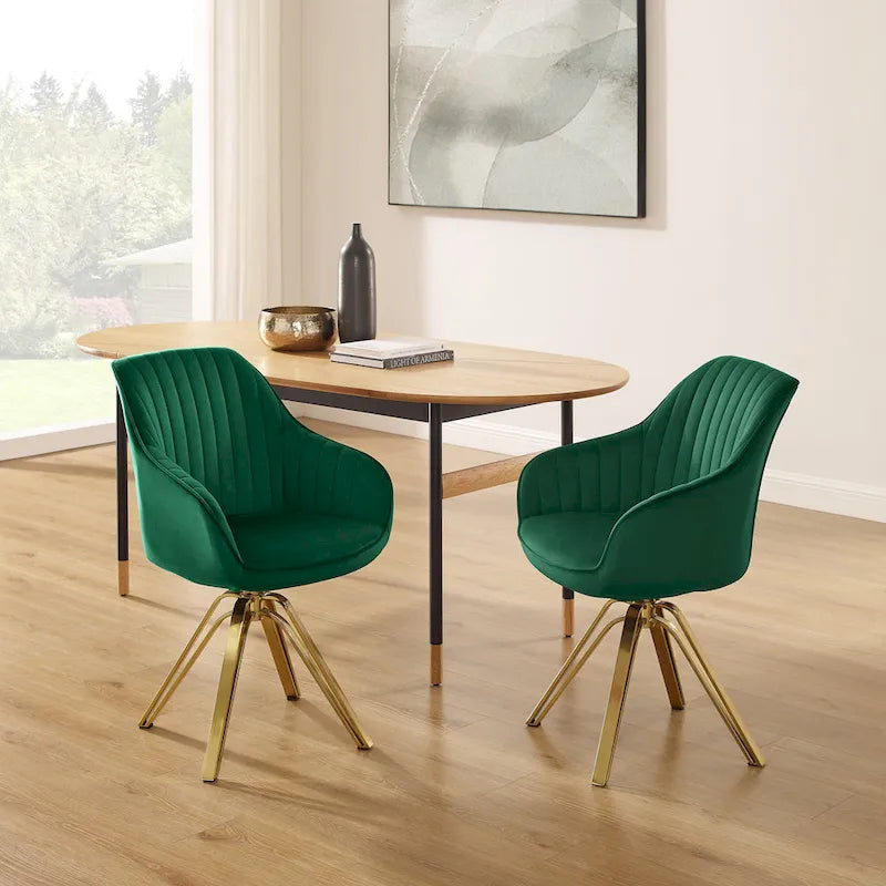 Art Leon Set of 2 Velvet Swivel Dining Chair with Golden Legs
