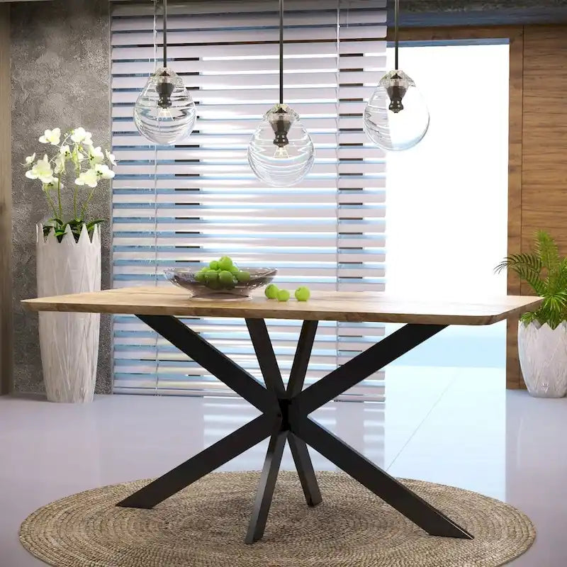 63  Rectangular Dining Table with MDF Tabletop & X-Cross Geometric Metal Base for Home Kitchen Dining Room