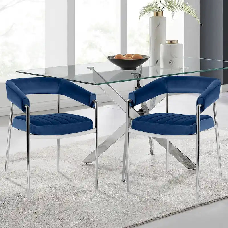 Velvet Dining Chair Arm Chair with Chrome Metal Legs