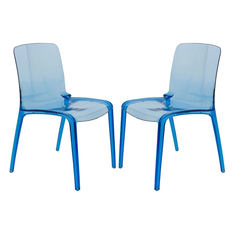 Stackable Acrylic Minimalist Plastic Dining Chair Modern Full Back Transparent Accent Side Chair for Kitchen Set of 2