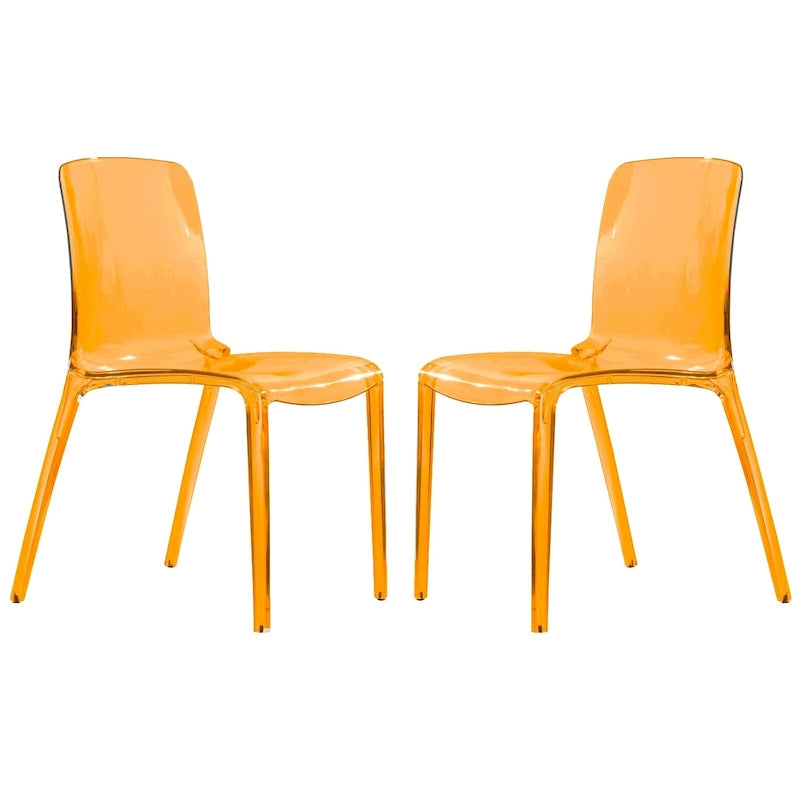 Stackable Acrylic Minimalist Plastic Dining Chair Modern Full Back Transparent Accent Side Chair for Kitchen Set of 2