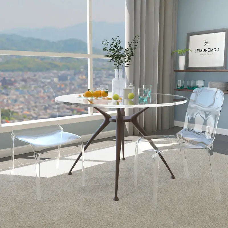 Stackable Acrylic Minimalist Plastic Dining Chair Modern Full Back Transparent Accent Side Chair for Kitchen Set of 2