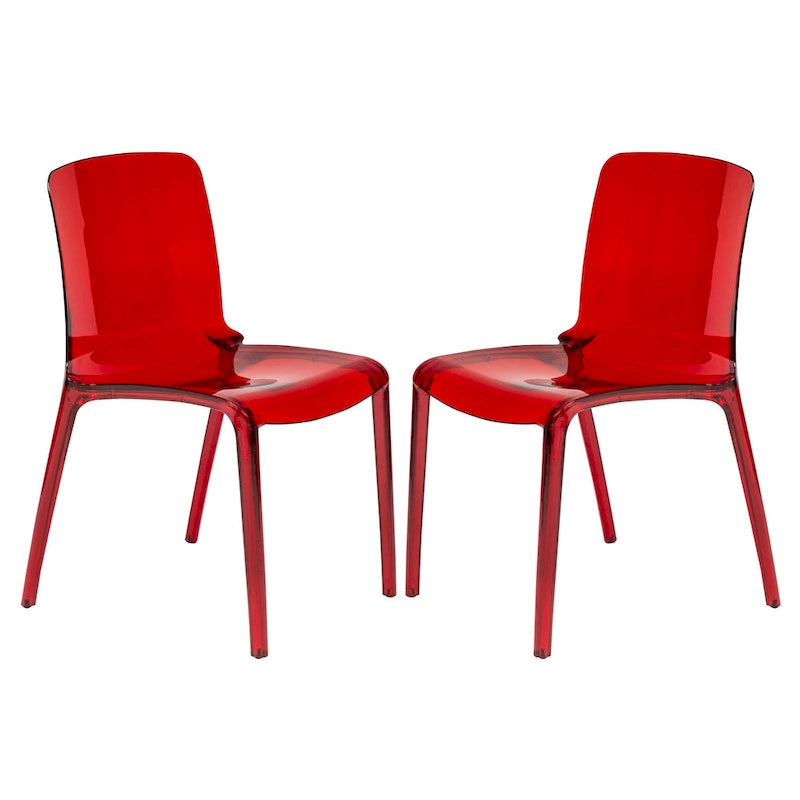 Stackable Acrylic Minimalist Plastic Dining Chair Modern Full Back Transparent Accent Side Chair for Kitchen Set of 2