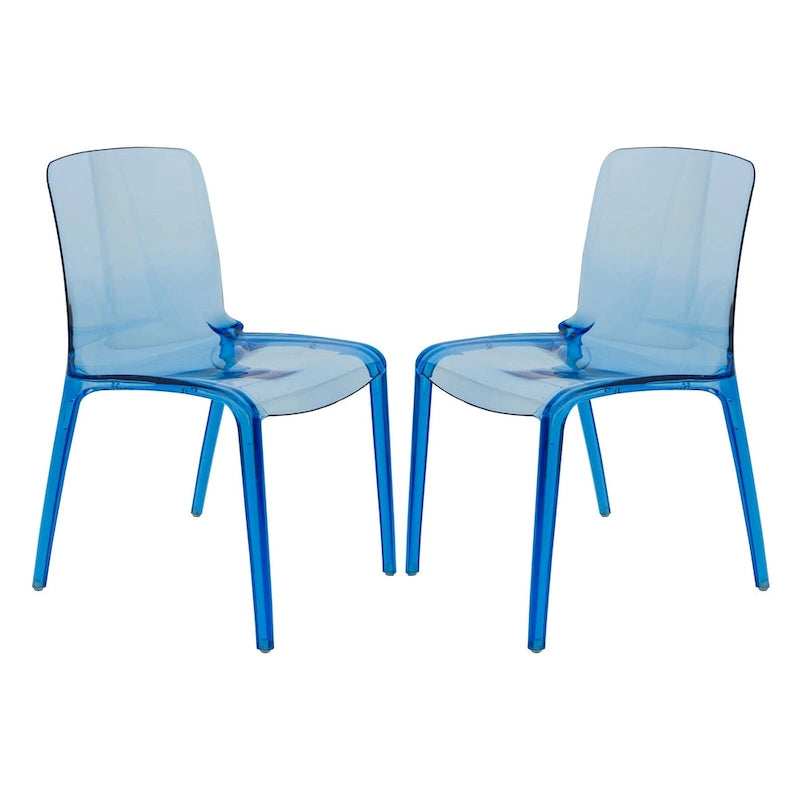 Stackable Acrylic Minimalist Plastic Dining Chair Modern Full Back Transparent Accent Side Chair for Kitchen Set of 2