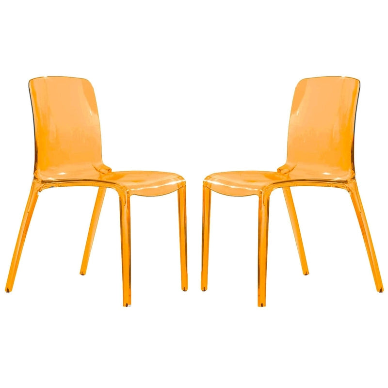 Stackable Acrylic Minimalist Plastic Dining Chair Modern Full Back Transparent Accent Side Chair for Kitchen Set of 2