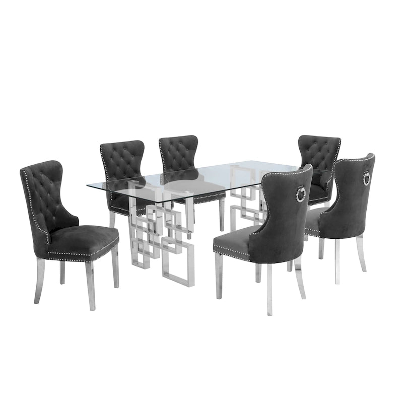Best Quality Furniture 7-Piece Stainless Steel Nailhead Trim Dining Set