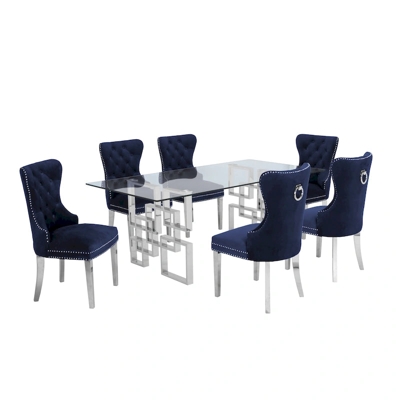 Best Quality Furniture 7-Piece Stainless Steel Nailhead Trim Dining Set