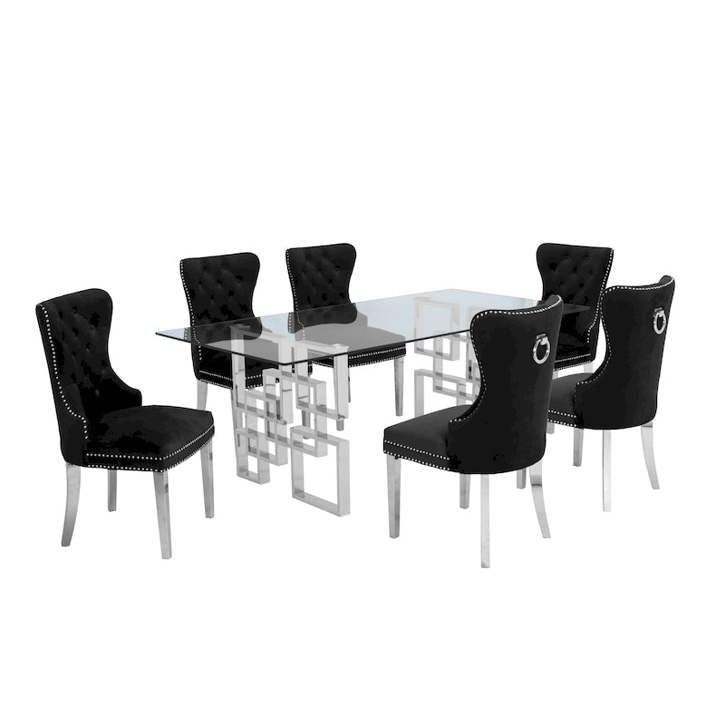 Best Quality Furniture 7-Piece Stainless Steel Nailhead Trim Dining Set