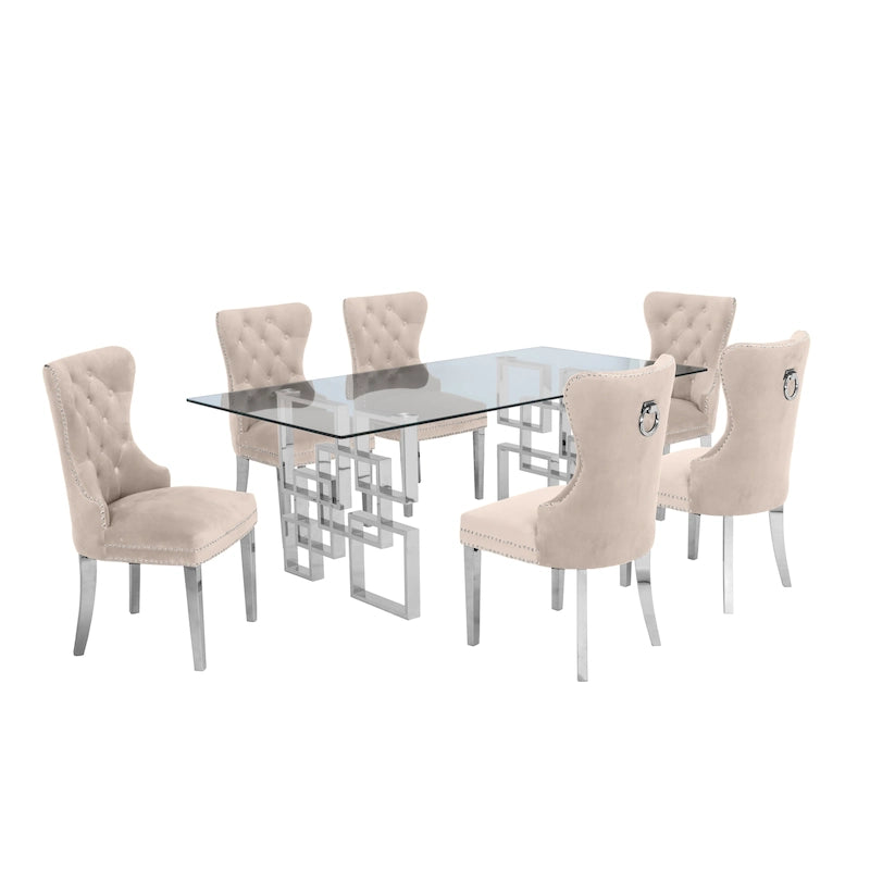 Best Quality Furniture 7-Piece Stainless Steel Nailhead Trim Dining Set