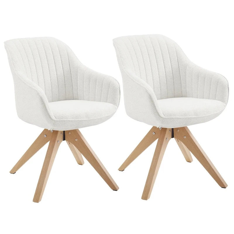 Art Leon Set of 2 Mid-century Swivel Dining Chairs with Wood Legs