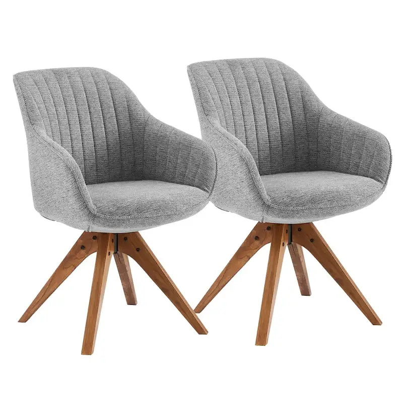 Art Leon Set of 2 Mid-century Swivel Dining Chairs with Wood Legs