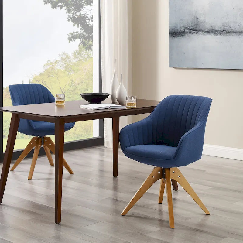 Art Leon Set of 2 Mid-century Swivel Dining Chairs with Wood Legs