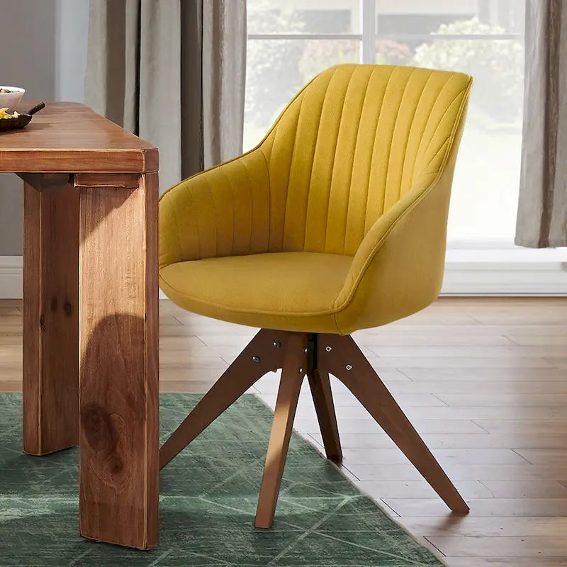 Art Leon Set of 2 Mid-century Swivel Dining Chairs with Wood Legs