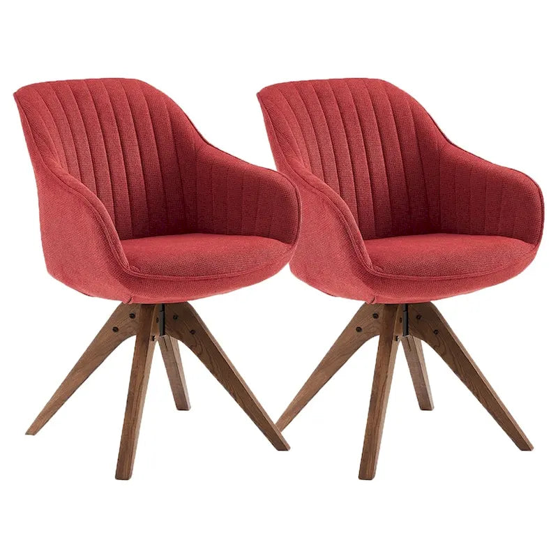 Art Leon Set of 2 Mid-century Swivel Dining Chairs with Wood Legs