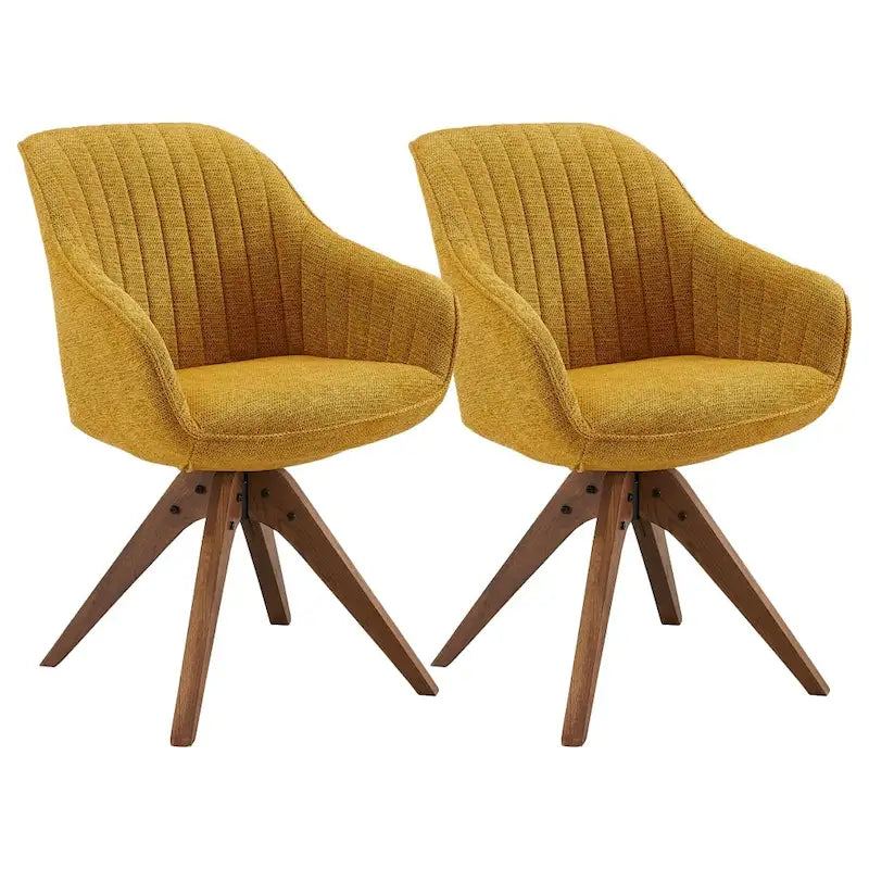 Art Leon Set of 2 Mid-century Swivel Dining Chairs with Wood Legs