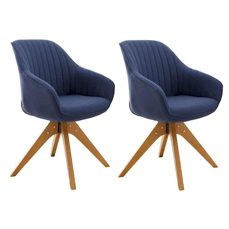 Art Leon Set of 2 Mid-century Swivel Dining Chairs with Wood Legs