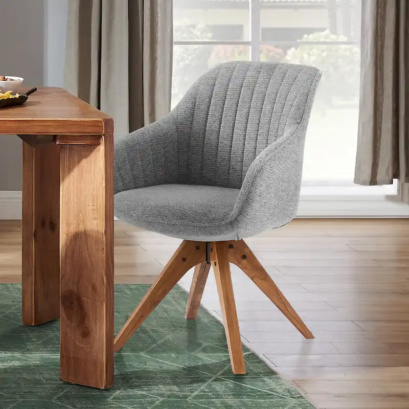 Art Leon Set of 2 Mid-century Swivel Dining Chairs with Wood Legs