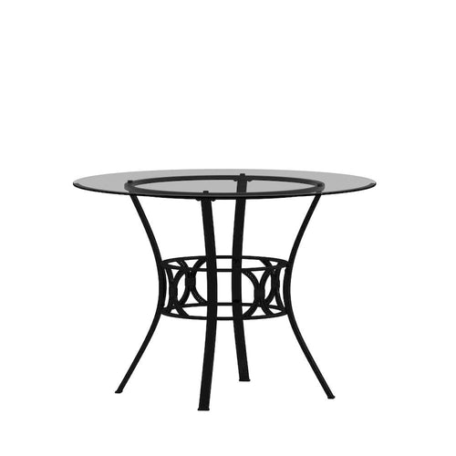 42  Round Glass Dining Table with Crescent Style Metal Frame