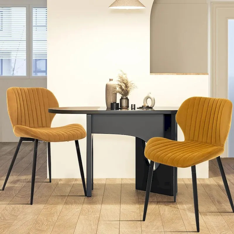 Modern Upholstered Dining Chairs with Metal Legs, Set of 2, Brown