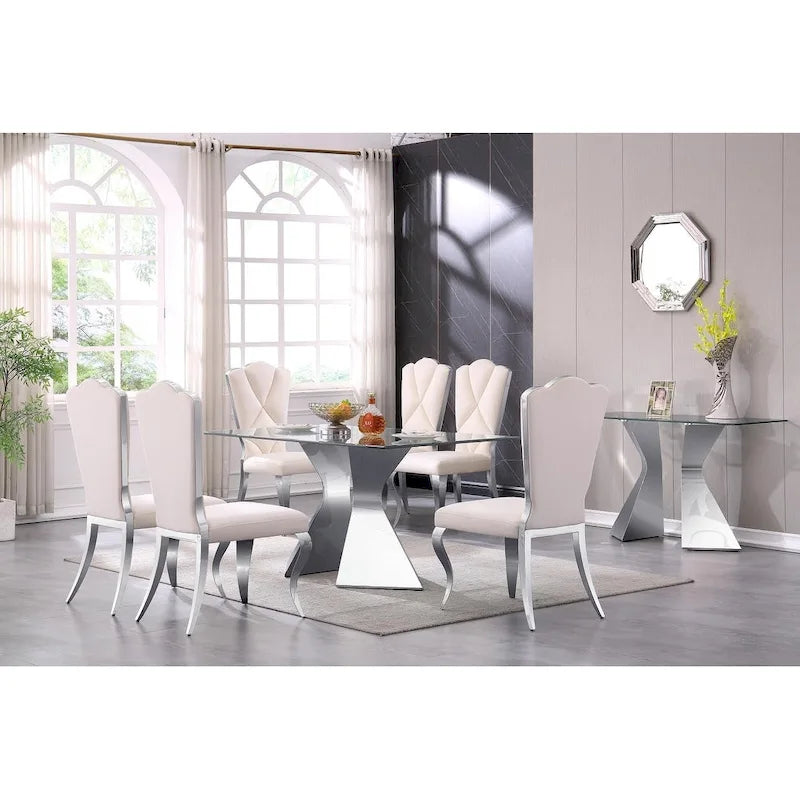 63 inch Glass Dining Table Modern Dining Room Table for 4-6 with Rectangle Tempered Glass Top and Metal Legs