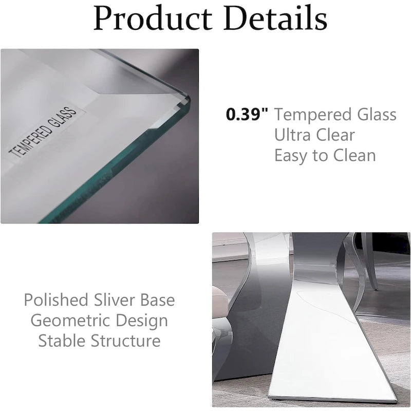 63 inch Glass Dining Table Modern Dining Room Table for 4-6 with Rectangle Tempered Glass Top and Metal Legs
