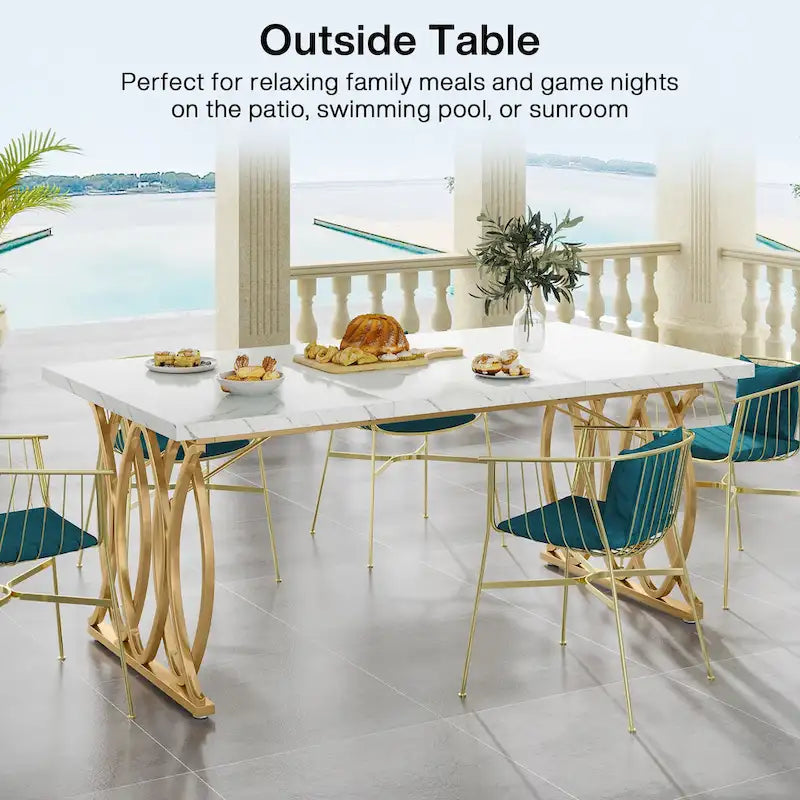 Modern Dining Table for 4-6 People, 63  Large Kitchen Table with Faux Marble Tabletop