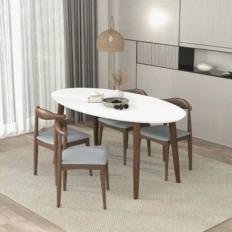 Rivoli Mid Century Modern Solid Wood Oval Dining Table in White - 67 inches
