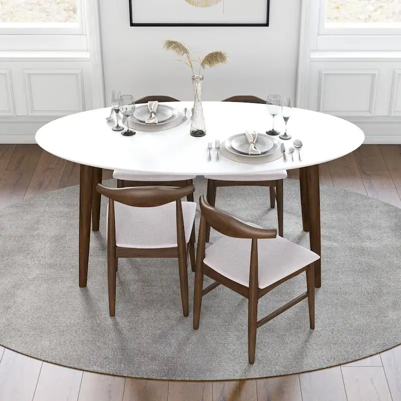 Rivoli Mid Century Modern Solid Wood Oval Dining Table in White - 67 inches
