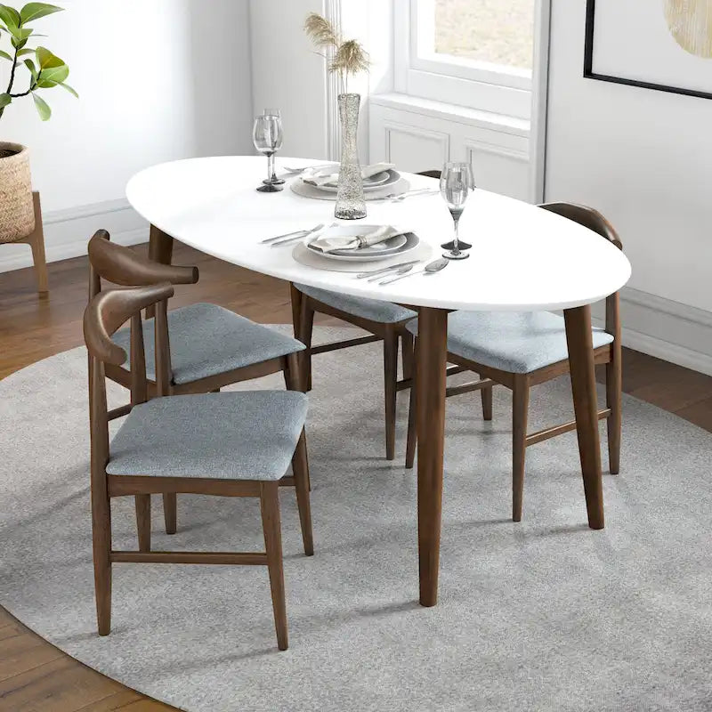 Rivoli Mid Century Modern Solid Wood Oval Dining Table in White - 67 inches