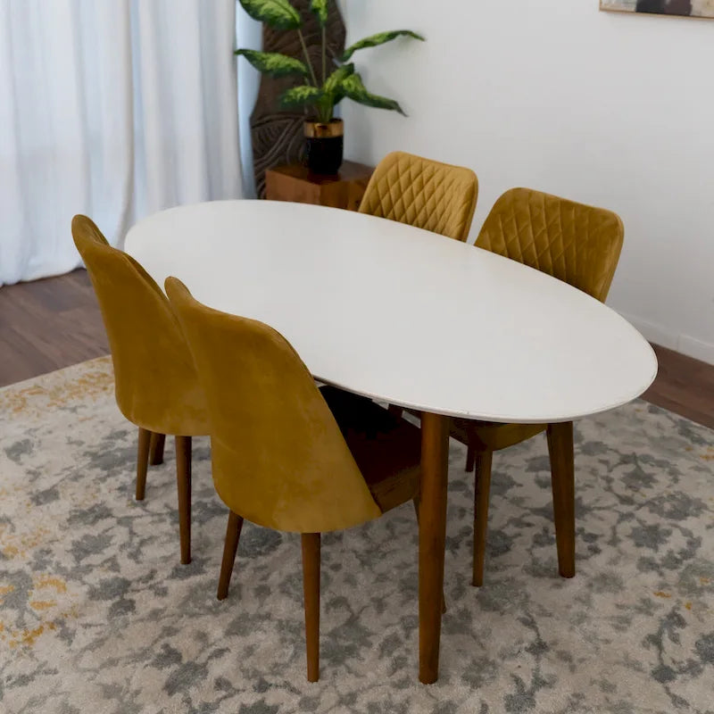 Rivoli Mid Century Modern Solid Wood Oval Dining Table in White - 67 inches