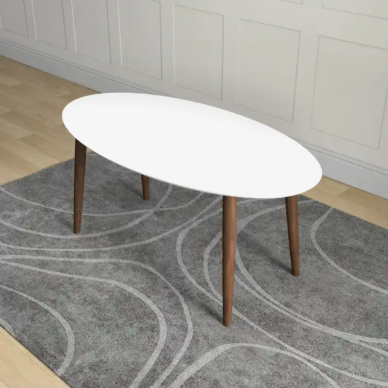 Rivoli Mid Century Modern Solid Wood Oval Dining Table in White - 67 inches