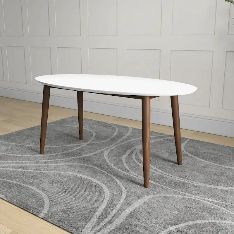 Rivoli Mid Century Modern Solid Wood Oval Dining Table in White - 67 inches