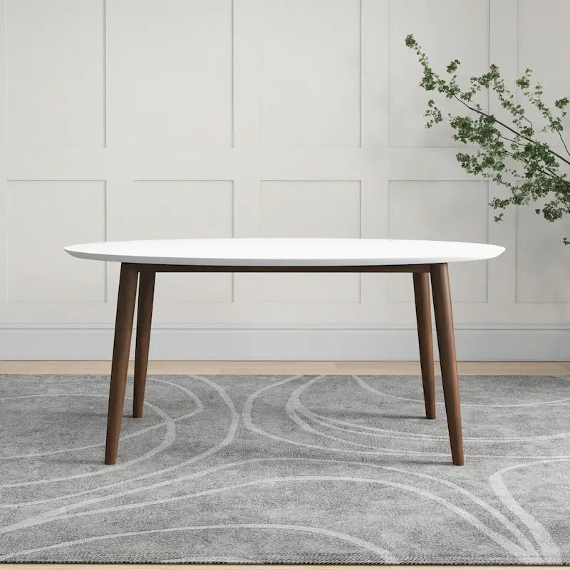 Rivoli Mid Century Modern Solid Wood Oval Dining Table in White - 67 inches