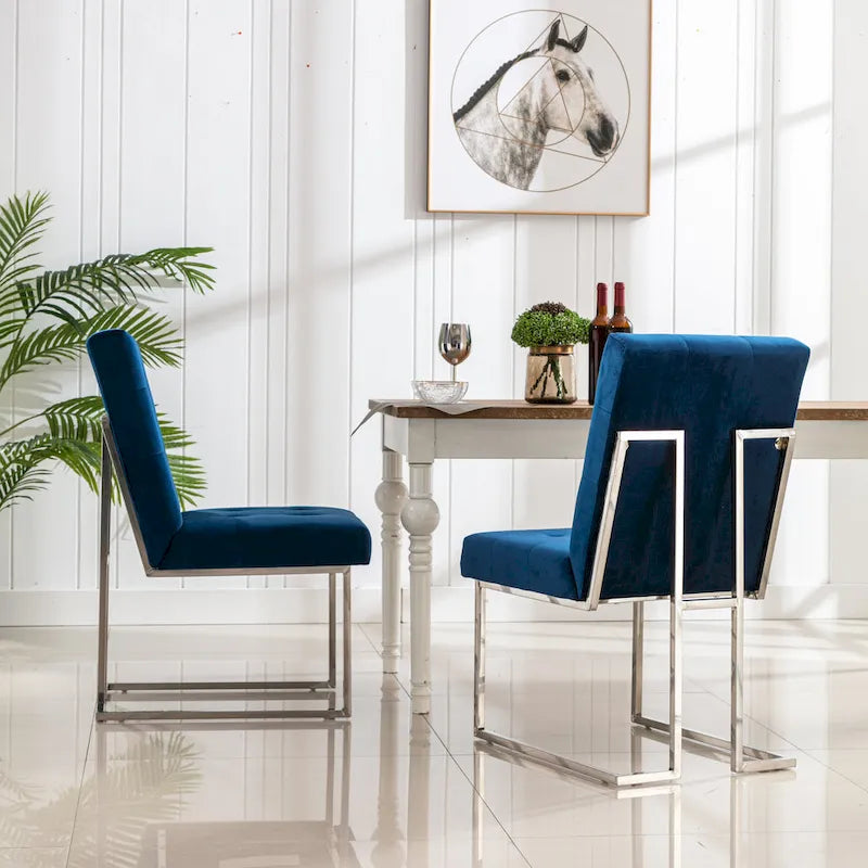 Home Beyond Velvet Upholstered Dining Side Chairs Set of 2, Navy Blue