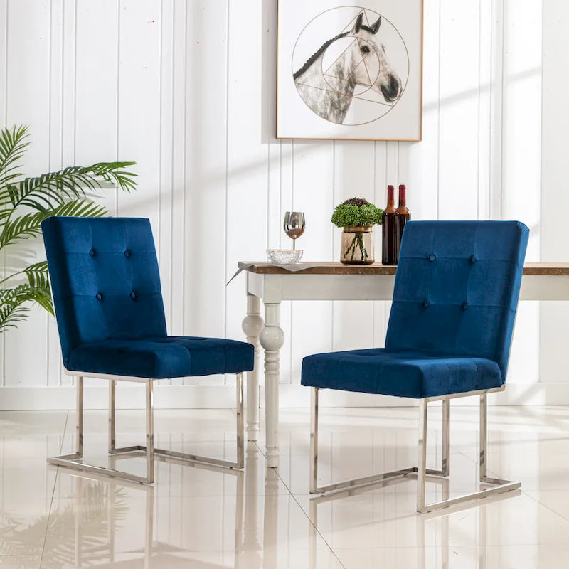 Home Beyond Velvet Upholstered Dining Side Chairs Set of 2, Navy Blue
