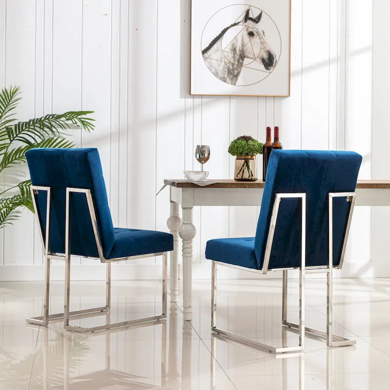 Home Beyond Velvet Upholstered Dining Side Chairs Set of 2, Navy Blue