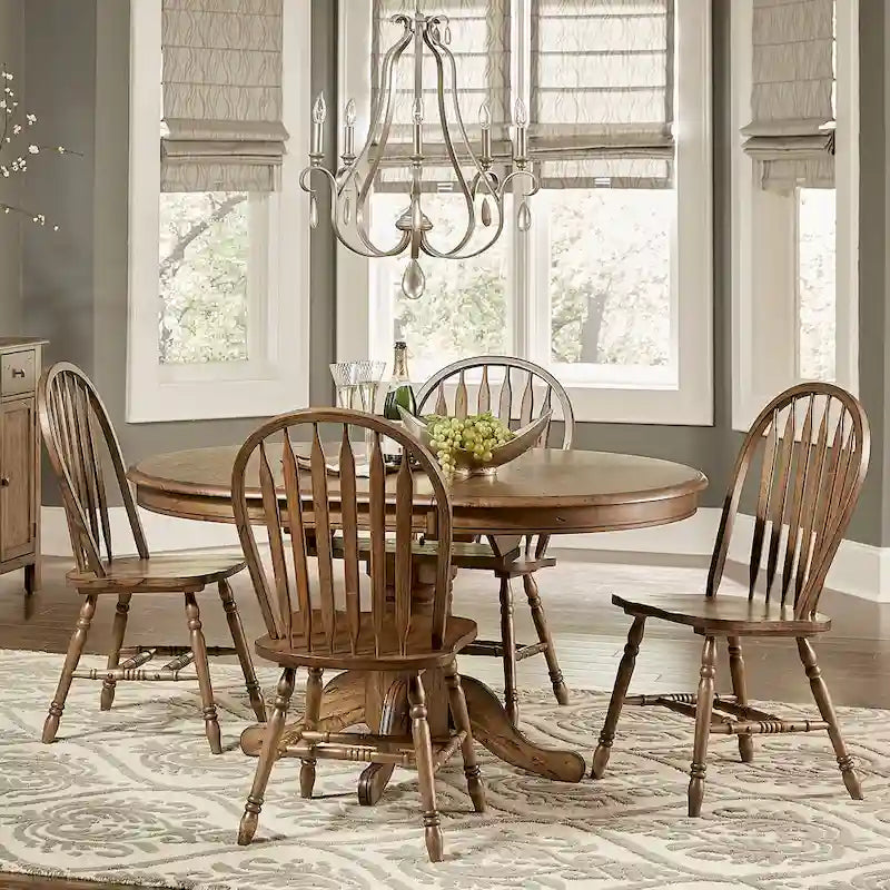 Carolina Crossing Antique Honey Distressed 5 Piece Pedestal Table Set