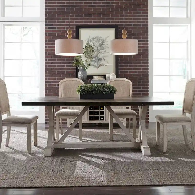 Willowrun Rustic White Weathered Gray Trestle Table