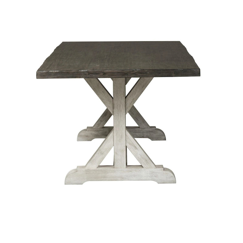 Willowrun Rustic White Weathered Gray Trestle Table