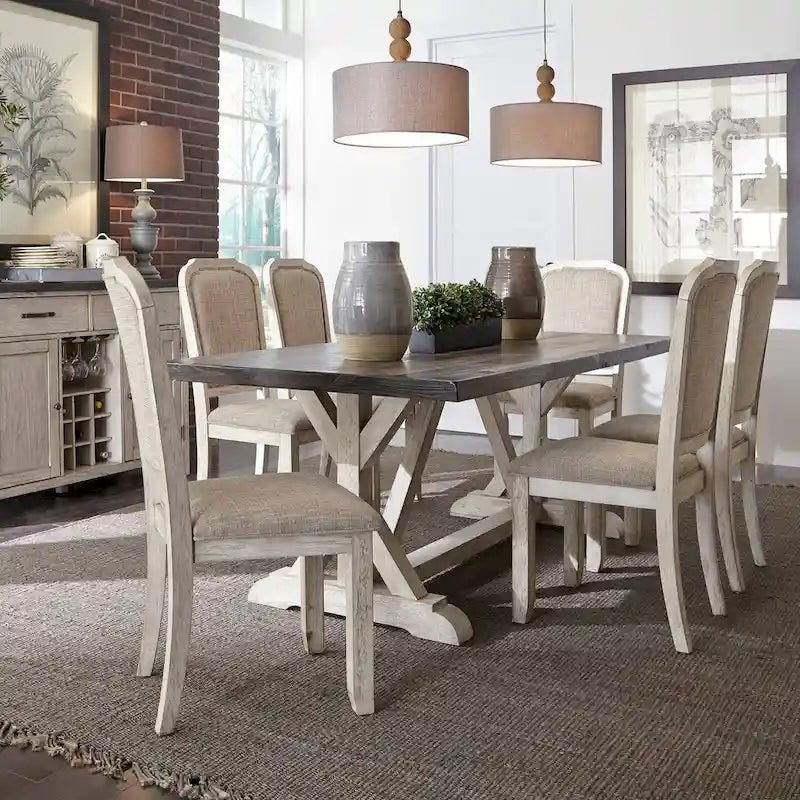 Willowrun Rustic White Weathered Gray Trestle Table