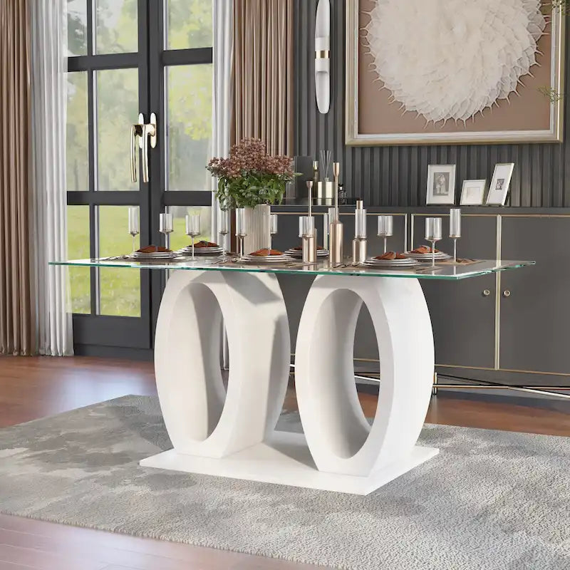 Furniture of America Raji Contemporary 63-inch Double Ring Glass Top Table
