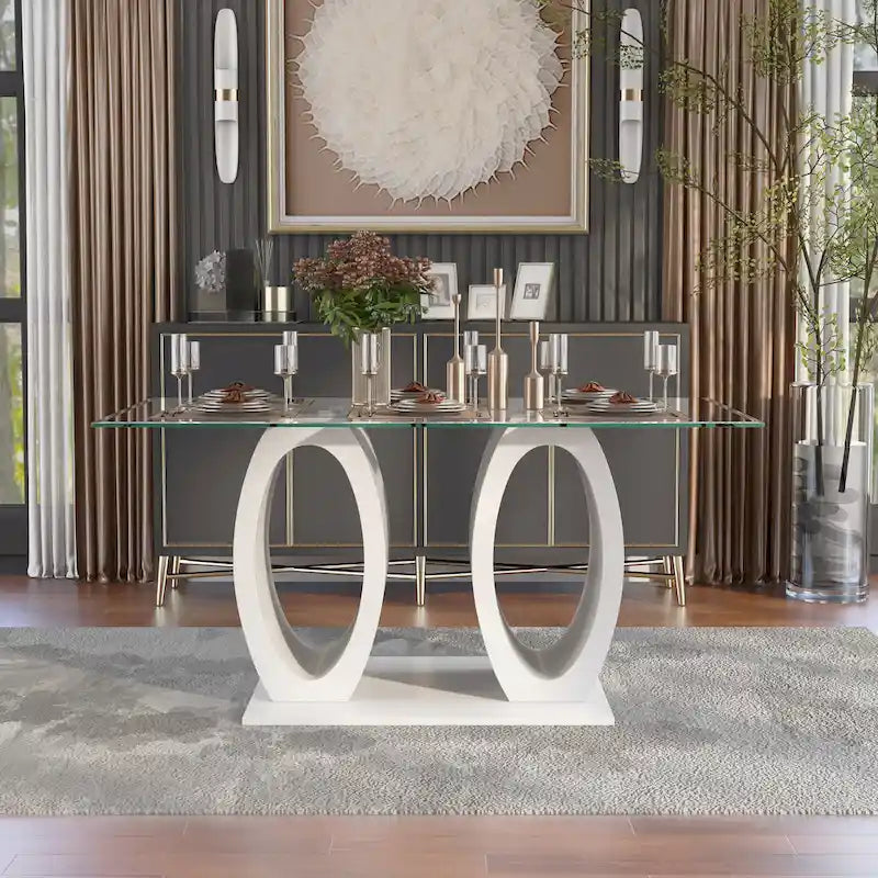 Furniture of America Raji Contemporary 63-inch Double Ring Glass Top Table